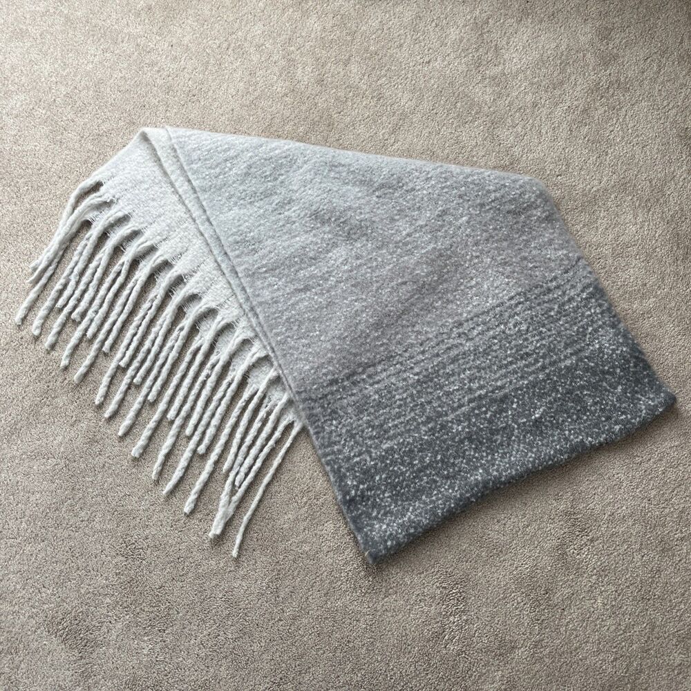Mer sea Shawl One Size Ombre Gray Green Super Wide Scarf Cozy Travel 80” Fringe